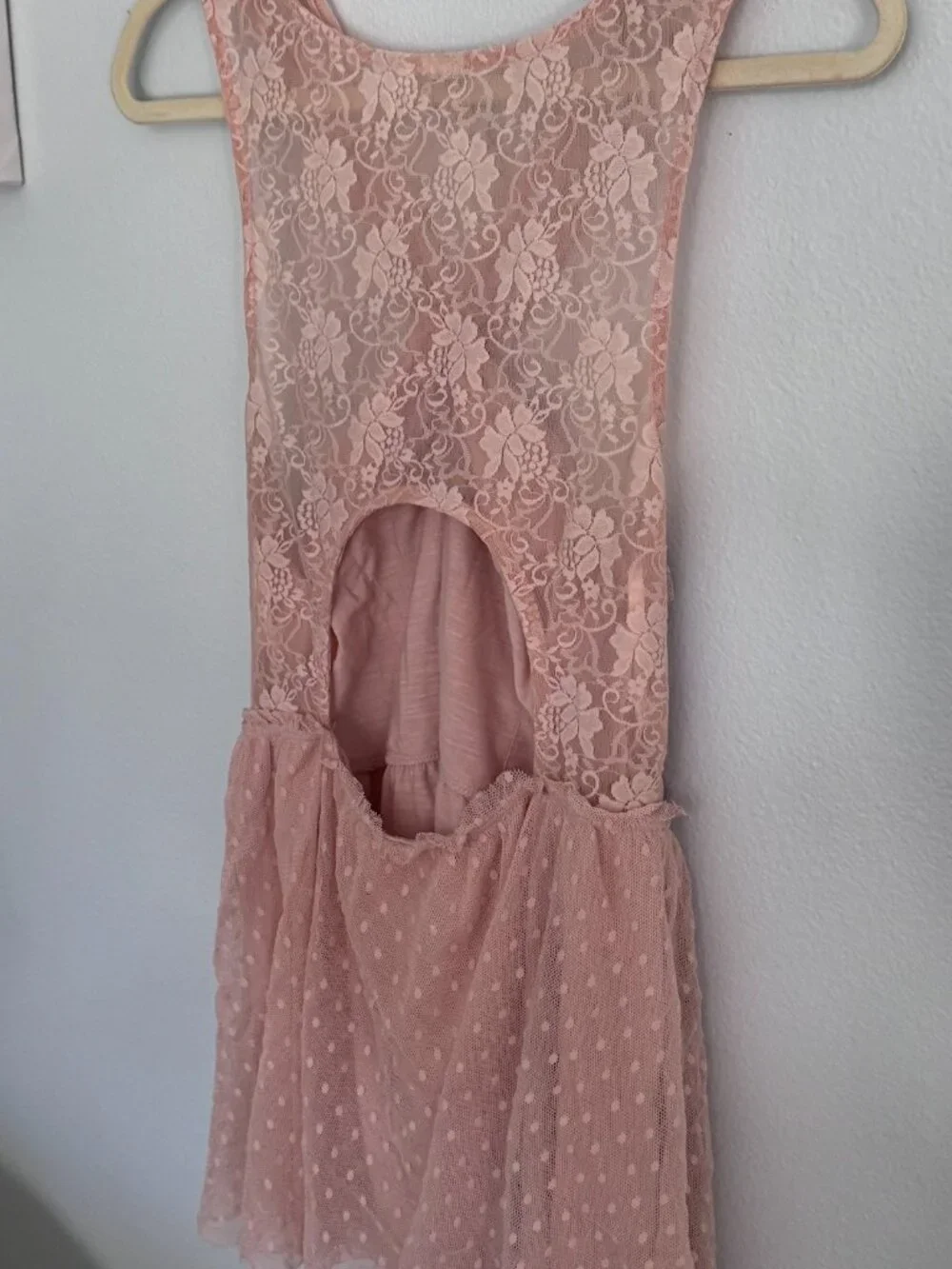 Free People Blush Pink Swiss Dot Lace Crossover Halter Peplum Tank Top L